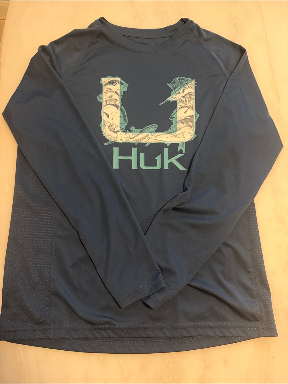 youth Huk Performance Long Sleeve Shirt - Blue with Mint Logo